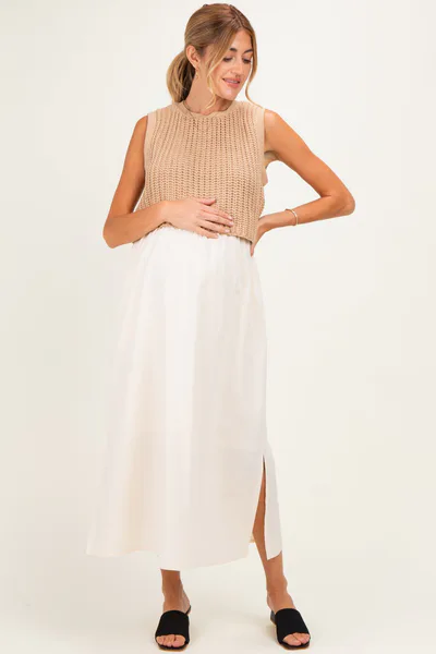 PinkBlush Mocha/ Cream Sleeveless Sweater Top Colorblock Maternity Midi Dress