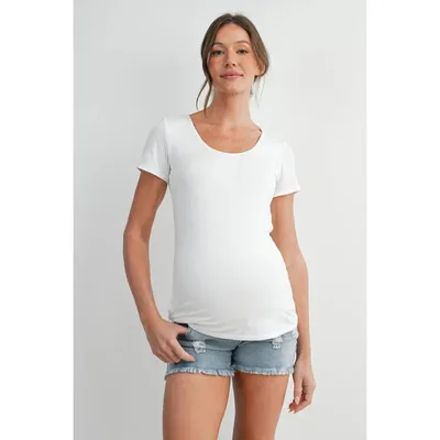 Target Hello Miz Women's Fitted Scoop Neck Short Sleeve Maternity T-Shirt - White - Small