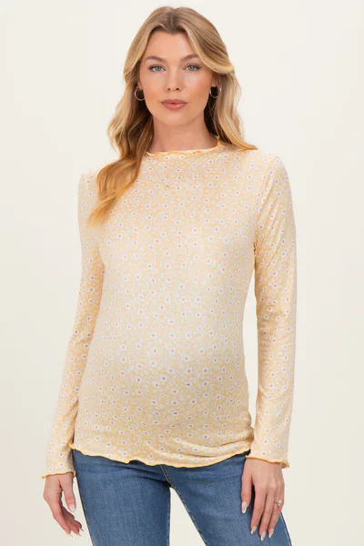 PinkBlush Light Yellow Long Sleeve Floral Print Maternity Top