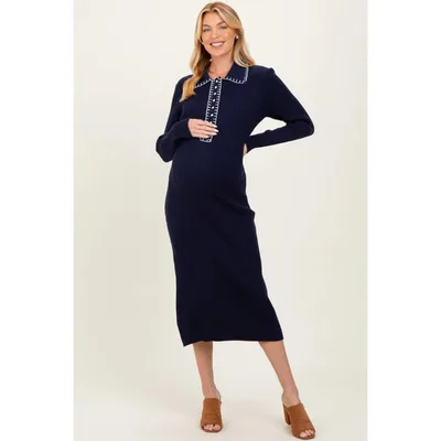Target Pinkblush Navy Contrast Stitch Maternity Midi Sweater Dress Large