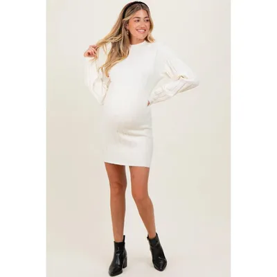 Target Pinkblush Cream Wide Rib Mock Neck Maternity Sweater Mini Dress Large