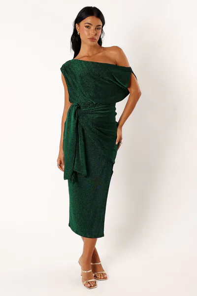 Petal & Pup Santiago Off Shoulder Midi Dress - Emerald
