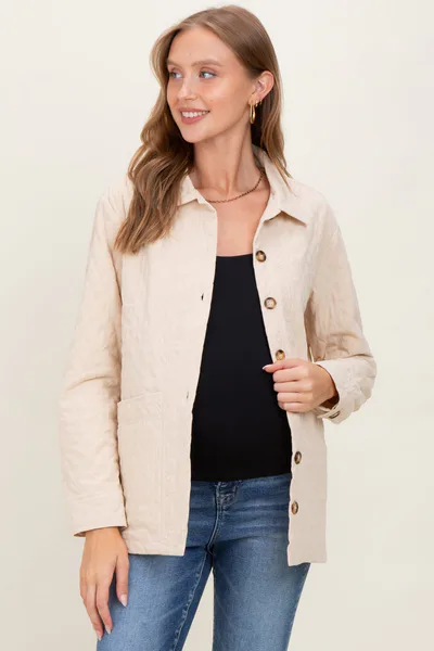 PinkBlush Cream Quilted Button Maternity Jacket