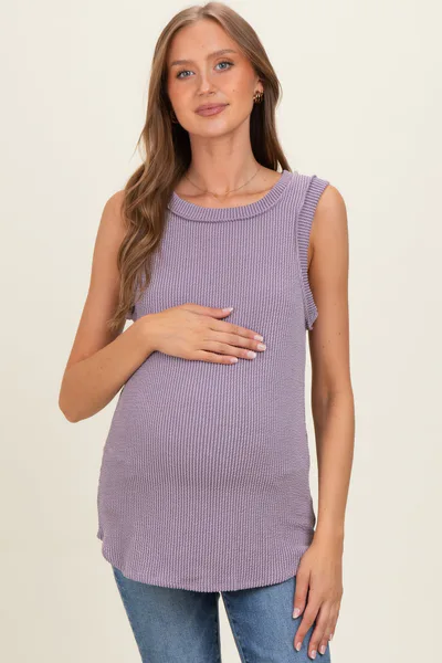 PinkBlush Lavender Ribbed Sleeveless Maternity Top