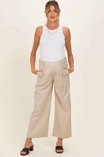 PinkBlush Beige Elastic Waistband Maternity Trousers