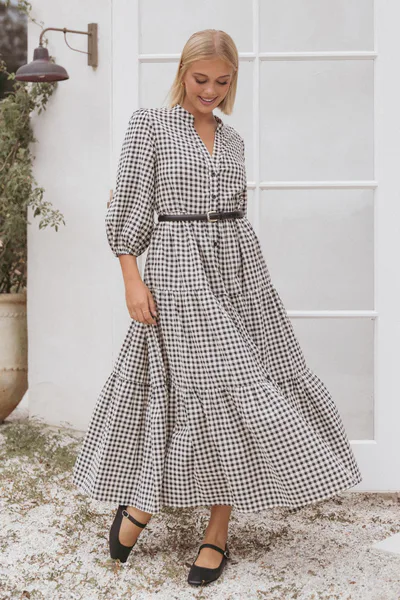 Petal & Pup Dixon Maxi Dress - Black Cream Gingham