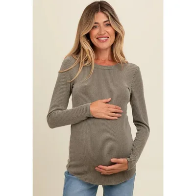 Target Pinkblush Olive Ribbed Scoop Neck Long Sleeve Maternity Top Large