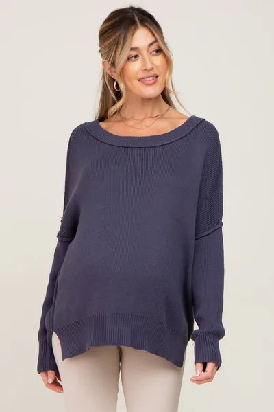 PinkBlush Navy Exposed Seam Side Slit Maternity Sweater