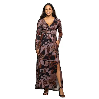 Kohl's Maternity 24Seven Comfort Apparel Floral Print Long Sleeve Wrap Maxi Dress