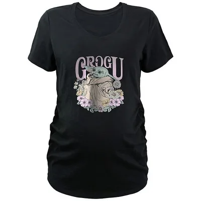 Kohl's Maternity Star Wars The Mandalorian Floral Grogu V-Neck Graphic Tee