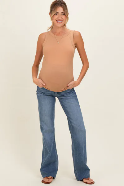 PinkBlush Navy Raw Cut Hem Maternity Straight Leg Jeans