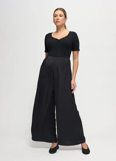 Ingrid & Isabel The Mixed Media Black Wide Leg Maternity Jumpsuit