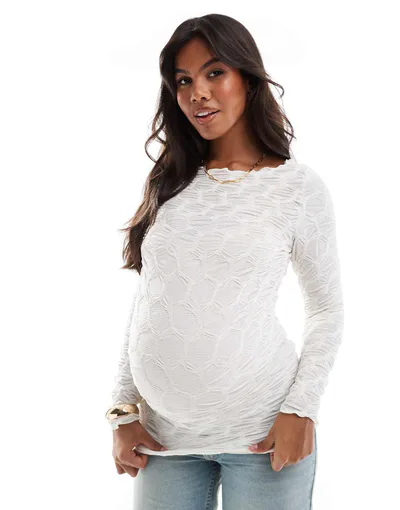 ASOS Mamalicious Maternity long sleeve 3D texture jersey top in white