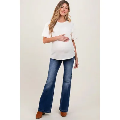 Target Pinkblush Navy Blue Washed Maternity Flare Jeans 25